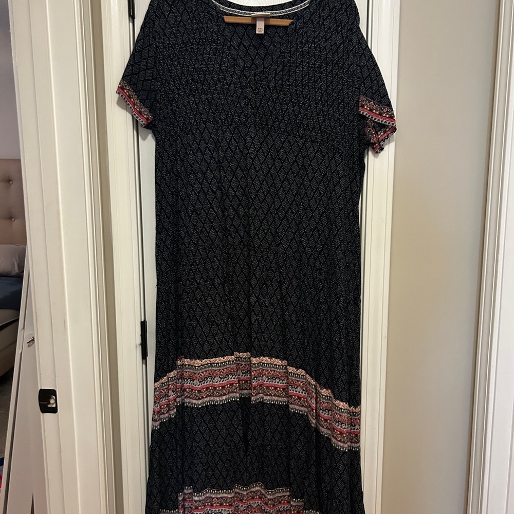 Knox Rose Black Maxi Dress with Pink Trim